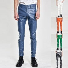 Pantalones de cuero para hombre personalidad moda ajustados elásticos PU motociclista pantalones de cuero 1P