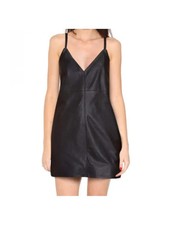 Mini vestido de cuero de piel de cordero hecho a mano para mujer cuello en V profundo sin espalda