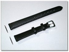 Correa de reloj clásica de cuero auténtico negra mate seda 12 mm ancho plata cierre 1012