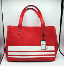 NUEVO CON ETIQUETAS Ralph Lauren Mujer Grande Rojo Blanco Newbury Rayas Bolso de Hombro Cartera