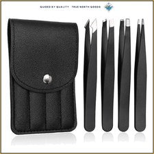 Juego de pinzas de precisión de 4 piezas con estuche de cuero para cuidado de cejas y faciales