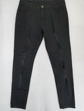 Pantalones de mezclilla largos negros destruidos de moda para hombre talla 33X31,5