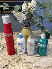 CHI Paquete Cuidado del Cabello Champú Acondicionador Queratina Rizo Casco Cabeza Spray para el Cabello Lote