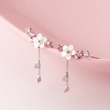 Pendientes Ear Climber flor de cerezo plata 925 nácar pendientes mujer flor