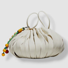 Bolso Cartera Hobo Para Mujer Simon Miller Blanco Imitación Cuero Borla Ajustada Plisado