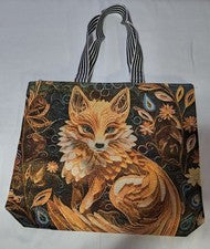 Bolso de Mano de Lona con Cremallera - Grande, Floral, Zorro 17" x 14"