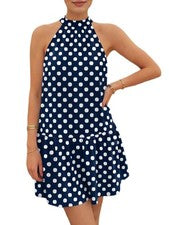 "Vestido mujer cuello halter, minivestido verano, vestido corto, línea A, punteado6629"