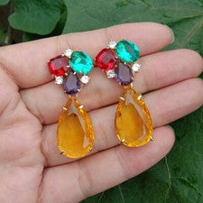 Pendientes colgantes de circonita cúbica de cristal multicolor chapados en oro pendientes de piedra joyería