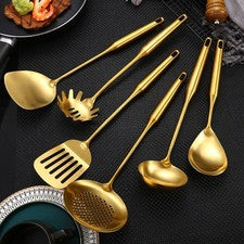 Juego de utensilios de cocina de acero inoxidable dorado con pala de cocina y utensilios de cocina
