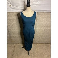 Vestido midi acanalado verde azulado SMALLSHOW con abertura lateral sin mangas para mujer talla L