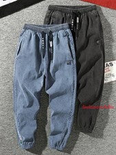 Pantalones de mezclilla informales retro coreanos cargo de algodón para hombre