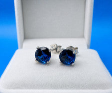 Pendientes Plata 925 Azul Hecho Sintético Zafiro Mujer Elegante
