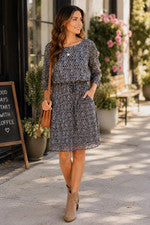 Vestido midi BeBop para mujer mediano estampado geométrico manga 3/4 forrado boho informal