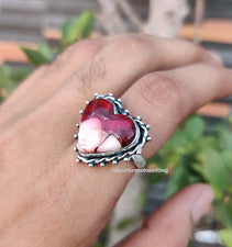 Anillo único corazón plata esterlina 925 piedras preciosas turquesa mohave dalia roja MK*