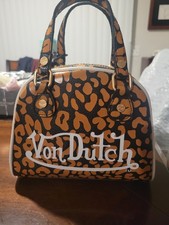 Bolso de Mano Bandolera Von Dutch Para Mujer Naranja Cheetah Bowling - Nuevo Con Etiquetas