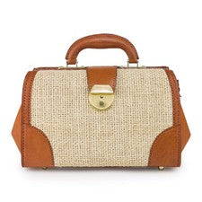 Bolso médico de lino con adornos de cuero 11""