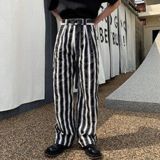 Pantalones a Rayas Para Hombre Pantalones de Pierna Recta Ajustados Informales Moda