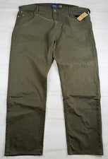 Pantalones Polo Ralph Lauren Verde Varick Ajustados Rectos Satén Elastizados Para Hombres 46B 46x32