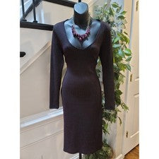 Vestido ceñido al cuerpo de alta moda para mujer talla grande negro cuello redondo mangas largas