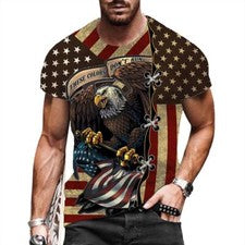 Camiseta Hombre Manga Corta Bandera Estadounidense Águila Moda Estampado Gráfico