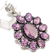 Colgante Joyería Plata Esterlina 925 Piedras Preciosas Kuncita Rosa 1.77" Regalo para Ella L26