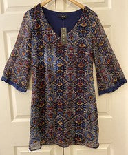 Vestido Lux II Para Mujer Talla 6 Corte Azul Marino Multi Floral Medallón Encaje Boho