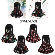 Vestido de Navidad para mujer Xmas Swing Printed Vintage Dress para cóctel