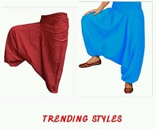 Combo de pantalones de yoga holgados hippie gitano harén de algodón de colores lisos Ali Baba hombres mujeres