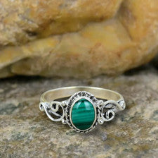 Anillo de malaquita para mujer de plata 925 maciza hecho a mano anillo de regalo de cumpleaños todas las tallas SR540