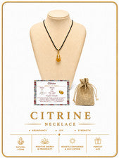 Collar de cristal crudo de citrino con cordón colgante de piedras preciosas curativas + tarjeta + bolsa de regalo