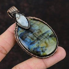 Joyería de piedras preciosas de labradorita regalo de cobre para colgante envuelto en alambre Bestie 2,95"