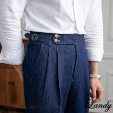 Pantalones de mezclilla azules vintage de cintura alta para hombre informales de negocios formales británicos