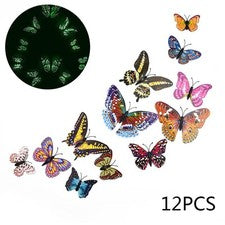 12 Piezas - Pegatinas de Pared Mariposa 3D/Luminosas Calcomanías de Doble Capa Arte/Decoración del Hogar