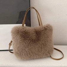 Bolso de Mano de Piel Sintética para Mujer Bolso de Mano Cubo de Felpa Suave Invierno Hombro Bandolera