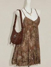 Minivestido bohemio con tirantes de espagueti y estampado Paisley