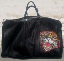 RARO Bolso de Lona Ed Hardy Negro Bolso de Fin de Semana Tigre Gritando ~ Logotipo en Relieve ~ Nuevo con Etiquetas