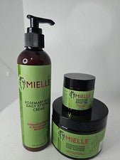 Crema de peinado Mielle Rosemary Mint para el cuidado del cabello, máscara, gel de borde. Pack de 3.