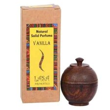 Tarro de madera maciza natural de perfume vainilla Lasa Aromatics fragancia de larga duración 6 g