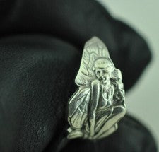 Delicado anillo de cuchara ajustable de plata de ley 925 sólida para niña de hadas