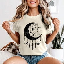 Camiseta Celestial Moon Crystal para mujer estilo místico