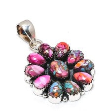 Colgante de plata maciza 925 hecho a mano con piedras preciosas de ostra espinosa rosa joyería