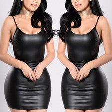 Cómodo vestido de mujer de fiesta de cóctel camisón sexy aspecto húmedo negro