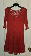 Nuevo Material Niña Mujer Rojo Encaje Mini Vestido de Noche Talla Grande (Día de San Valentín)