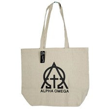 Bolso de Mano Alpha Omega Lona Logo Impreso Color Crema Natural Piedra de Tropezo Nuevo con Etiquetas
