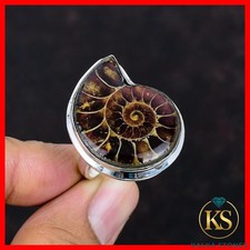 Nuevo anillo solitario fósil de amonita natural Art Deco joyería plata de ley 925