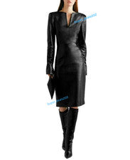 Mujeres Vestido de Cuero Negro Elegante Informal Fiesta Moda Calce Conjunto Usar Abrigo