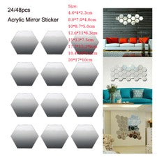 Adhesivo de pared de azulejos de espejo acrílico 24/48x 3D hexagonal autoadhesivo hágalo usted mismo decoración del hoga