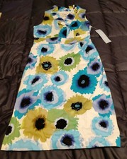 Vestido para mujer London Times azul/verde flores sin mangas talla 4 nuevo con etiquetas cremallera lateral