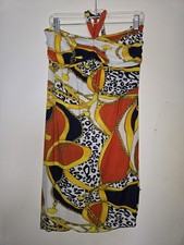 NUEVO SIN ETIQUETAS ACE Moda Para Mujer Vestido Solero Estampado Multicolor Con Corbata para el Cuello TALLA: L