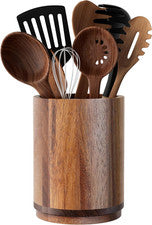 Portautensilios De Madera Acacia Giratorio 360 Para Mostrador De Cocina 7.2 In